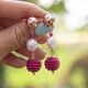 Lelune Glamour rosé goud vergulde zilveren pareloorbellen fuchsia