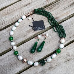 Lelune Glamour sieraden set parels met groene jade