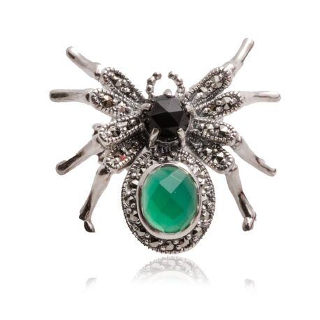 Spin met onyx en groen agaat met pin sluiting