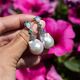 Zilveren grote barok parel oorbellen smaragd opaal markasiet
