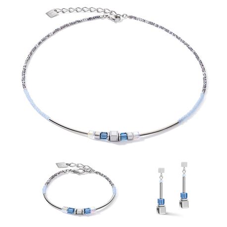 Sieradenset Fronline silver-blue uit de GeoCUBE collectie van Coeur de Lion, elegant en toch casual.