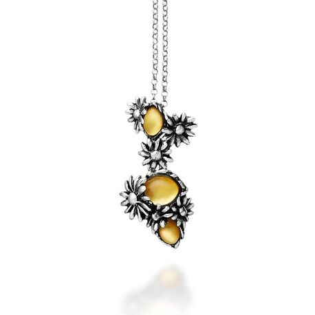 Giovanni Raspini zilveren hanger Yellow Daisy madeliefjes met parelmoer en bergkristal