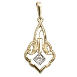 Antiek gouden hangertje met oud slijpsel diamant Art Nouveau