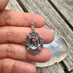 Zilver hanger licht blauw zirkonia met markasiet