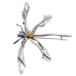 Zilveren broche libel met rutielkwarts en topaas van Bruno Da Rocha
