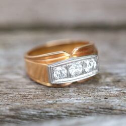 Roségouden ring met 3 diamanten, 50er jaren
