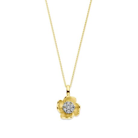wit en geelgouden bloemhangertje met diamant