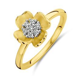 Geelgouden bloem ring diamant briljant geslepen
