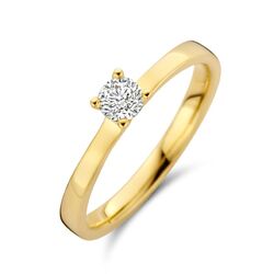 Geelgouden solitaire ring diamant 0,25 ct briljant geslepen