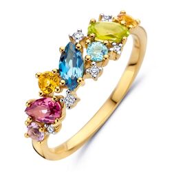 Geelgouden ring met diamant en edelstenen multicolor