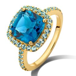 Gouden ring blauw en london blue topaas