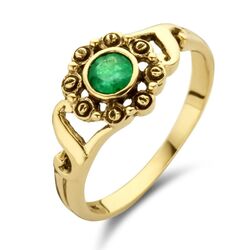 Vintage geelgouden ring bloem met smaragd