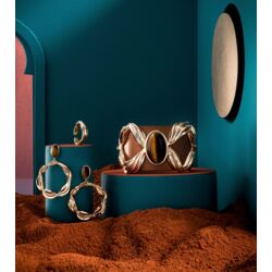 Les Georgettes oorbellen eye of tiger verguld staal met tijgeroog blikvangers