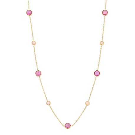 Gouden collier roze robijn en roze opaaltjes