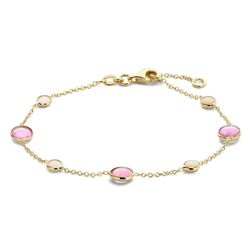 Gouden armbandje roze robijn en opaal