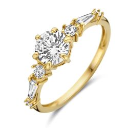 Gouden ring met zirkonia's briljant en baguette geslepen
