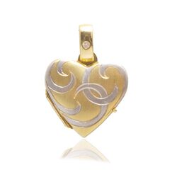 Vintage 14 krt bicolor gouden medaillon hart met diamantje
