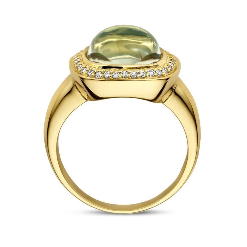 Geelgouden Ring Halo Groen Amethist En Diamant Zilver Nl Collectie