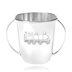 Zilveren kinderbeker trein met 2 oren direct graveerbaar door Zilver.nl