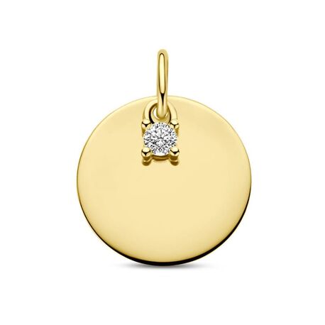 Geelgouden hanger met 0.05ct. H SI diamant en graveerhanger