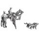 Zilver miniatuur jachttafereel met ruiters, paarden en honden