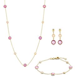 Gouden sieradenset roze robijn en opaal Old Memories collectie