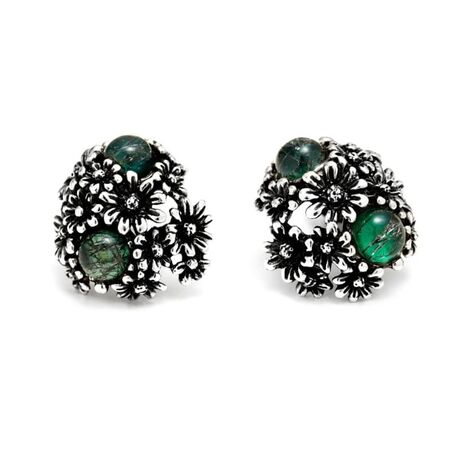 Giovanni Raspini oorbellen Daisies Garden met groen agaat