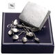 Miniatuur zilveren bestekmand met 10 zilveren miniatuur lepeltjes Nederland 19e eeuw