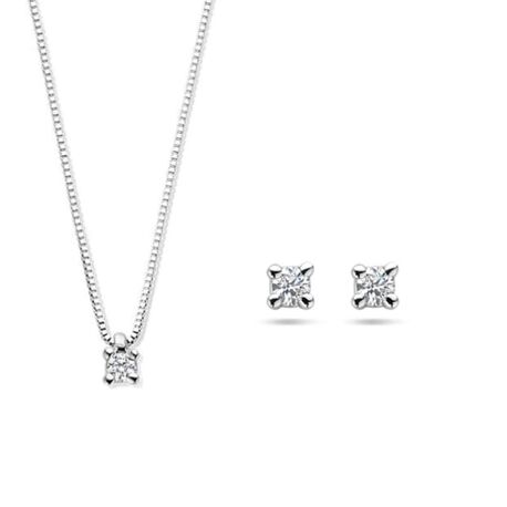 Witgouden sieradenset met briljantgeslepen diamantjes