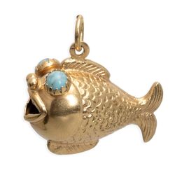 18 Karaat gouden hanger vis met turkoois ogen gemaakt in de 60er 70er jaren