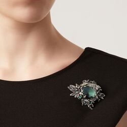 Giovanni Raspini zilveren broche Amazonia met een panter en groene  zirkonia