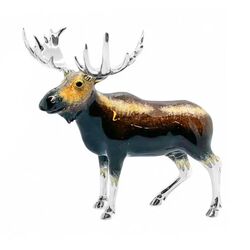 stel Majestueuze rendieren van Zilver met emaille, gemaakt door de zilversmeden van Saturno