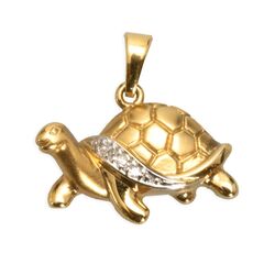 Vintage gouden schildpad hanger met drie diamantjes