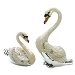 Saturno zilveren stel zwanen met emaille