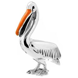 Saturno zilveren Pelikaan met een oranje emaille snavel