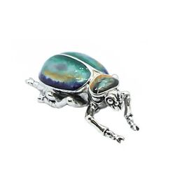 Saturno zilveren scarabee klein met blauw groen en goud emaille