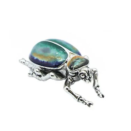 Saturno zilveren scarabee klein met blauw groen en goud emaille