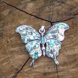 Grote zilveren hanger vlinder abalone, zo mooi