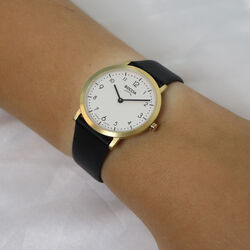 BOCCIA Titanium 3335-02 horloge met zwart leer en vergulde kast