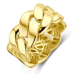 Geelgouden gourmet schakelring 10 mm breed