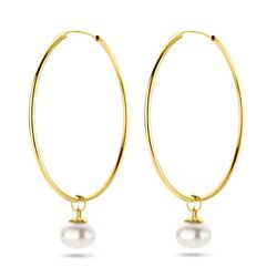 Gouden oorringen 15-27 mm zoetwaterpareltje