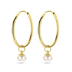 Gouden oorringen 15-27 mm zoetwaterpareltje