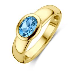 Gouden ring met london blue topaas gefaceetteerd