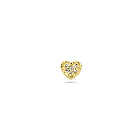 Gouden oorknop hartje met diamant 0.01ct